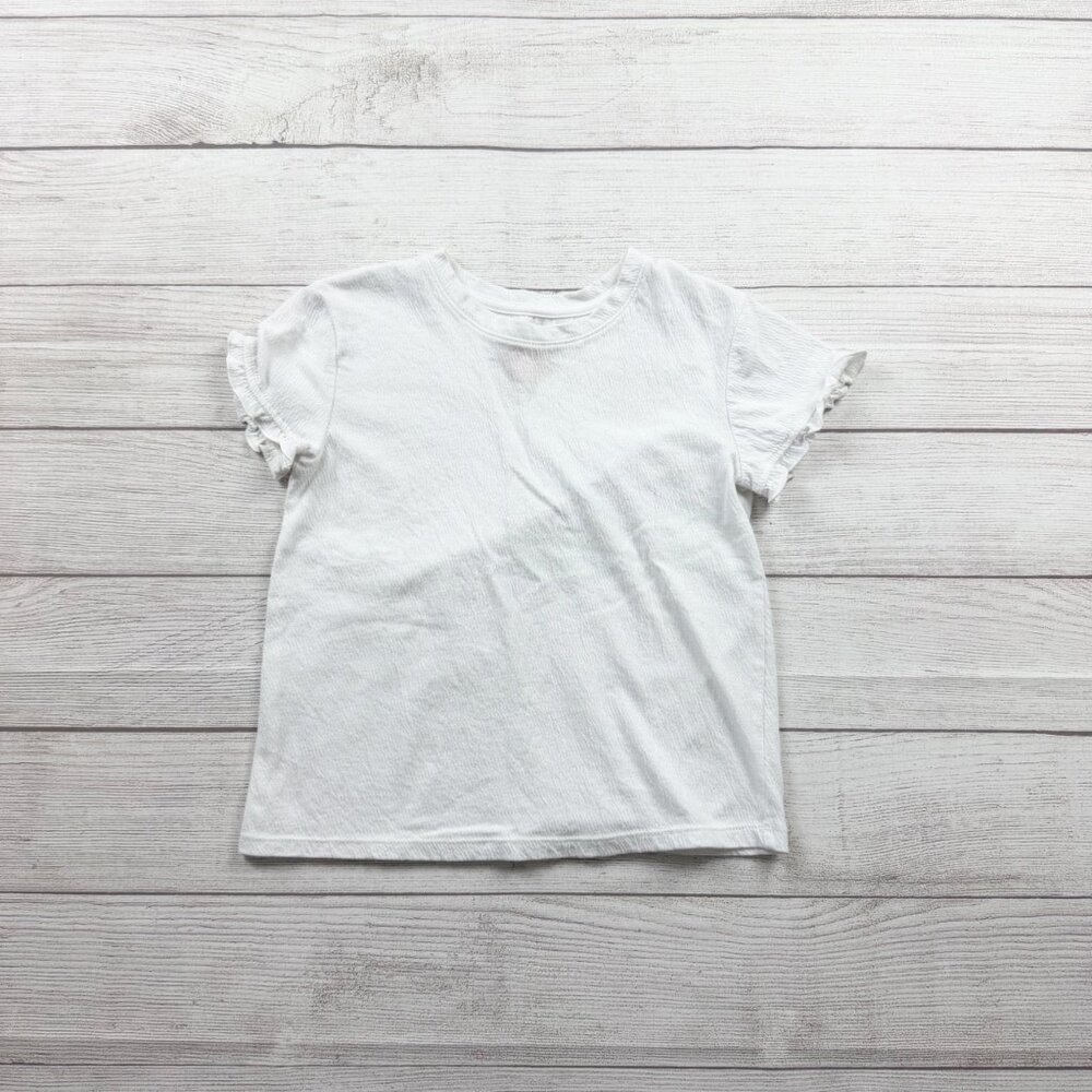 Cat & Jack White Ruffle Sleeve T-Shirt Girls Short Sleeve Basic Tee Top M 8